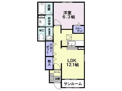 オークガーデンA(1LDK/1階)の間取り写真