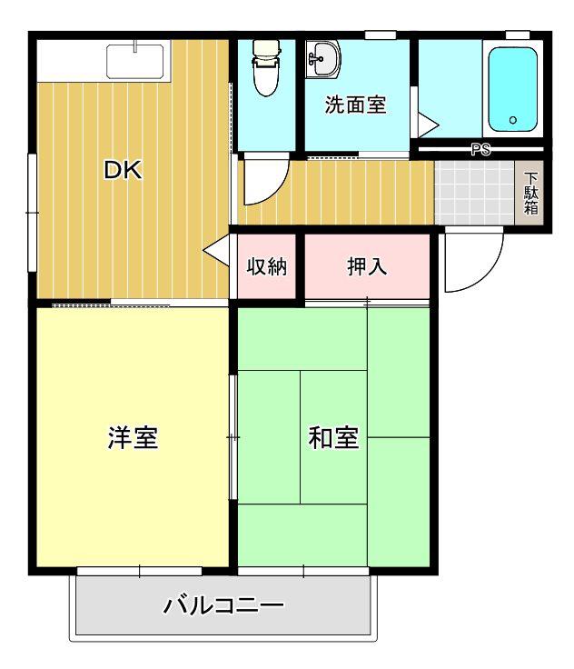 ヴィラ妙楽寺II(2DK/1階)の間取り写真