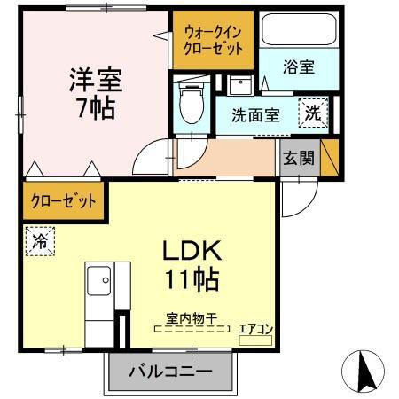 グランモア東台B(1LDK/2階)の間取り写真