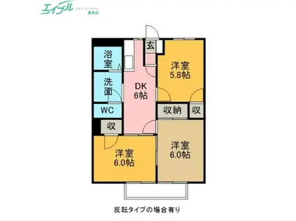 ラフォーレ掛越 A棟(3DK/2階)の間取り写真