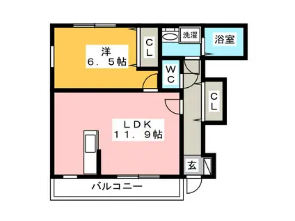 メゾングラース(1LDK/1階)の間取り写真