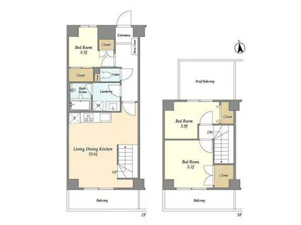 ジニア新宿中落合(3LDK/2階)の間取り写真