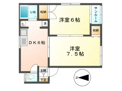 ライブスII(2DK/1階)の間取り写真