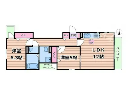 パル茨木(2LDK/2階)の間取り写真