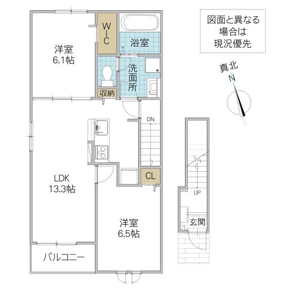 モノテラス(2LDK/2階)の間取り写真