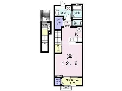 ビジュー・ドゥ・ヴェール(1K/2階)の間取り写真