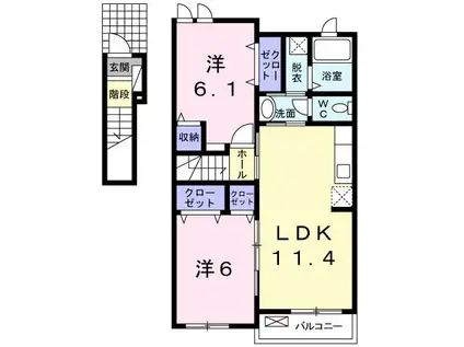 グリーンハイツ古城A(2LDK/2階)の間取り写真