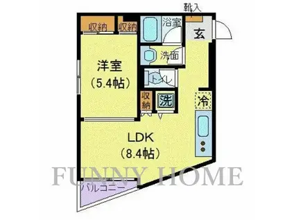 五本木アパートメンツ(1LDK/2階)の間取り写真