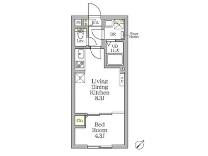 アグライア新宿横寺町(1LDK/3階)の間取り写真