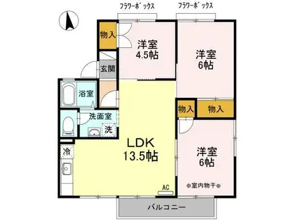 シャルム由比ヶ浜 CD棟(3LDK/2階)の間取り写真