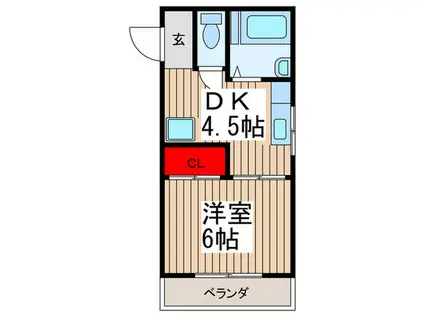 カーサ上原(1DK/2階)の間取り写真