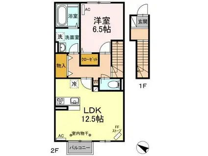 エーデルハイム六花(1LDK/2階)の間取り写真