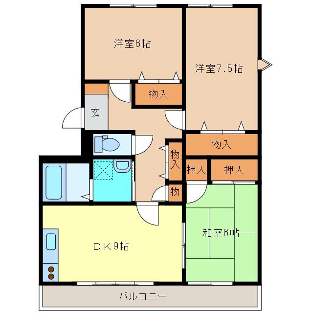 ガーデンテラス大日方A棟(3DK/1階)の間取り写真