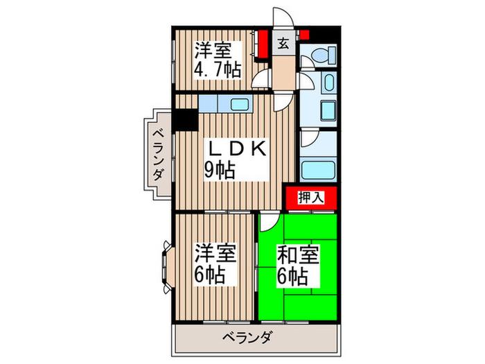 田口ビル(3LDK/6階)の間取り写真