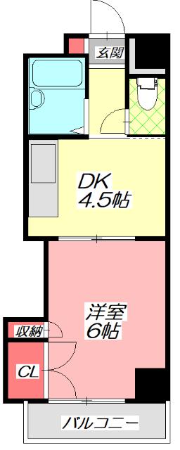 千林グランドハイツ北(1DK/6階)の間取り写真