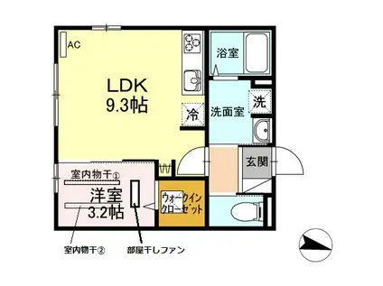 アップス大町DII(1LDK/1階)の間取り写真