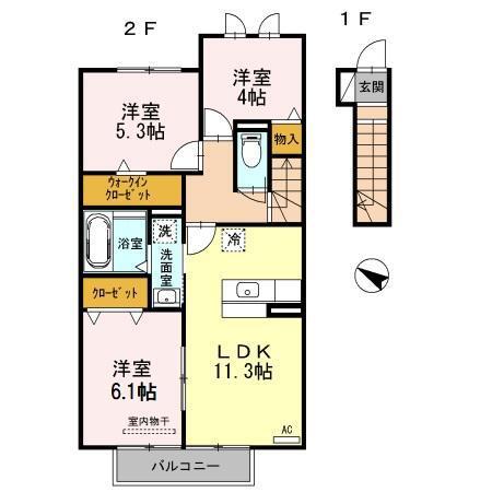 ヴィラ サンリット I(3LDK/2階)の間取り写真