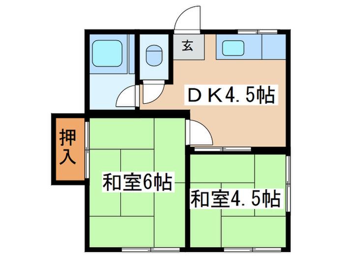 旭荘(2DK/2階)の間取り写真