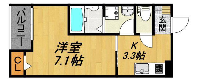 LE COCON 北名古屋II(1K/3階)の間取り写真