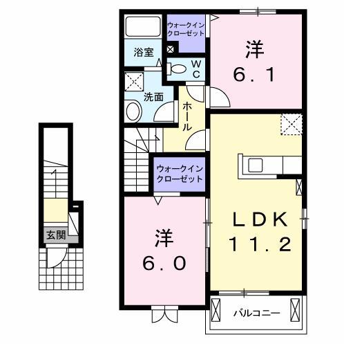 フルームC(2LDK/2階)の間取り写真