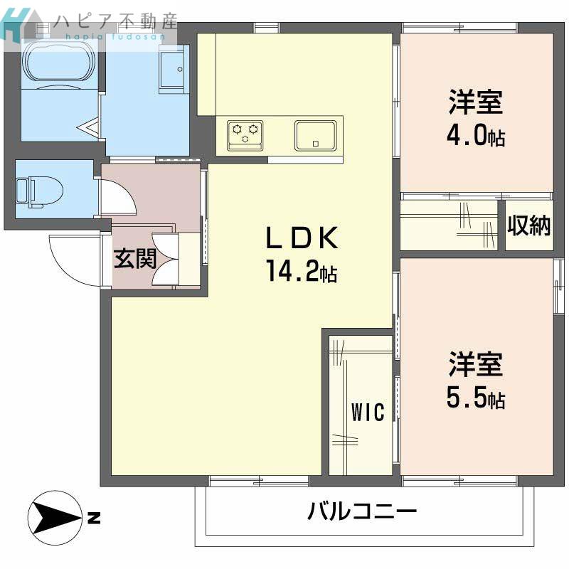 グランドハイツ(2LDK/2階)の間取り写真
