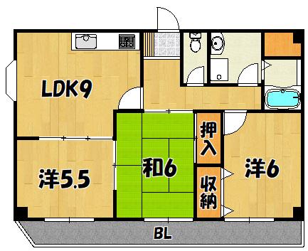 ラプラス住道(3LDK/7階)の間取り写真