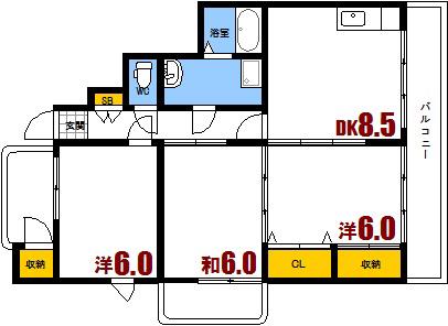 第3唯間ビル(3LDK/1階)の間取り写真