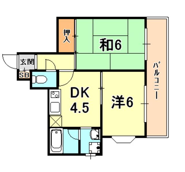 フェニックス山手(2DK/5階)の間取り写真