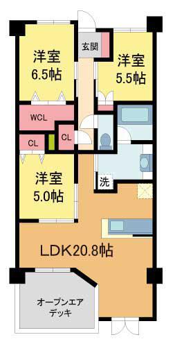 ヴェレーナシティ夙川パークナード(3LDK/6階)の間取り写真