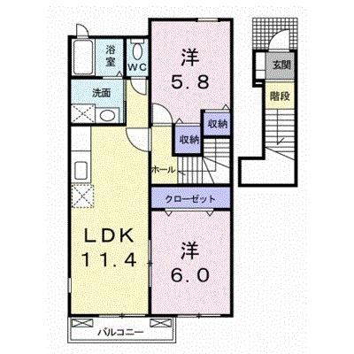 エテルノフィオーレ(2LDK/2階)の間取り写真