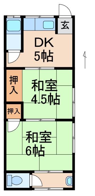鶴ハウス(2DK/2階)の間取り写真