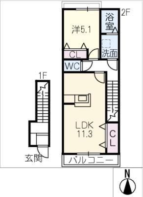 OCEAN 松阪(1LDK/2階)の間取り写真