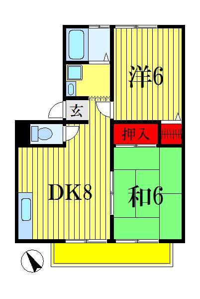 グラーツ西治(2DK/1階)の間取り写真