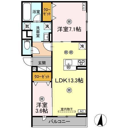 DーRESIDENCE南蔵王町1丁目W(2LDK/2階)の間取り写真