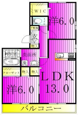 カシータII(2LDK/3階)の間取り写真