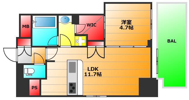 アーバネックス本町I(1LDK/11階)の間取り写真