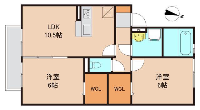 BONNE CHANCE ボヌシャンス(2LDK/2階)の間取り写真