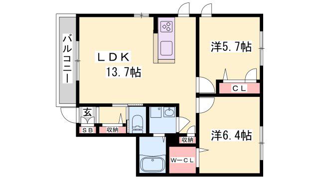 グランメール小坂(2LDK/1階)の間取り写真