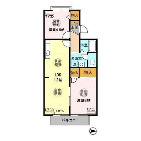 リヴェール木更津(2LDK/1階)の間取り写真