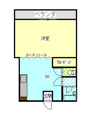 ワンルームマンション グリーンハイツ(1DK/1階)の間取り写真