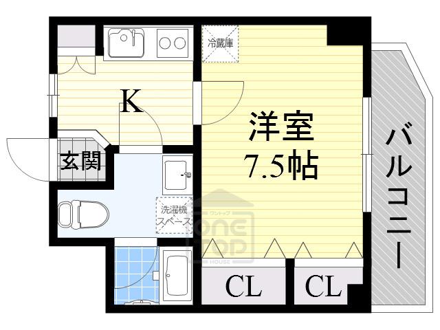 シャインビュー豊中(1K/5階)の間取り写真