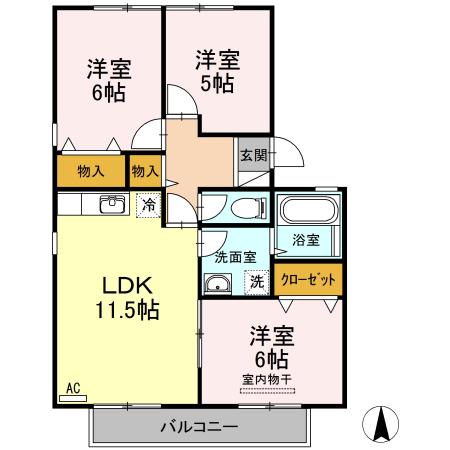 グレース祇園B(3LDK/1階)の間取り写真