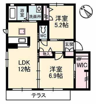 ヴィクトワール花岡V(2LDK/1階)の間取り写真