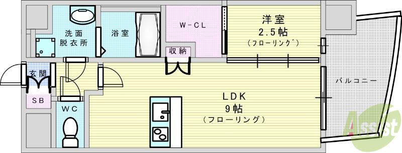 プレサンス江坂ベルフィーヌ(1LDK/9階)の間取り写真