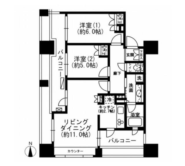 レジディア市ヶ谷(2LDK/7階)の間取り写真