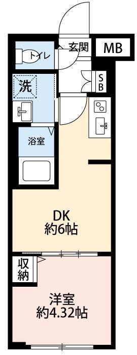 ハーモニーレジデンス新宿四谷(1DK/2階)の間取り写真