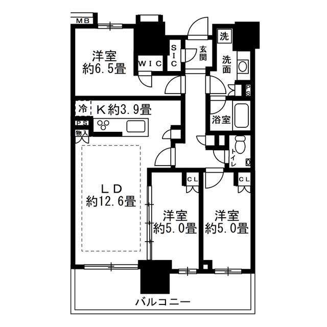 幕張ベイパーク ミッドスクエアタワー(3LDK/14階)の間取り写真