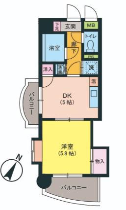 キトミ壱番館(1DK/5階)の間取り写真
