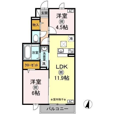 ヴィラ・ルレザン(2LDK/1階)の間取り写真
