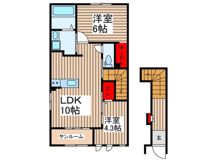 ウインドワードヒル 堂山(2LDK/2階)の間取り写真